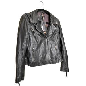 Mauritius Christy RF Leather Star Moto Jacket Zip-Up Black Womens Size XL NWT